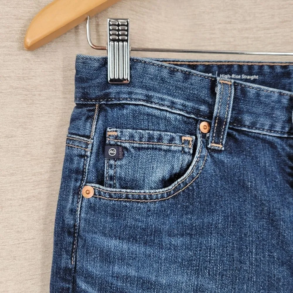 Ag Adriano Goldschmied Saige High Rise Straight Dark Wash Denim Blue Jeans